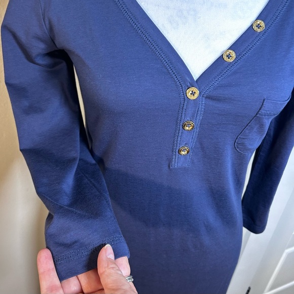 LILLY PULITZER Palmetto Pima Cotton V Neck T Shirt Dress in True Navy NWT Sz XS - Picture 4 of 14